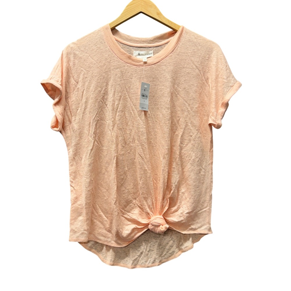 Lou & Grey Top Womens Small Knot Front Peach Linen Tee Coastal T-Shirt NEW